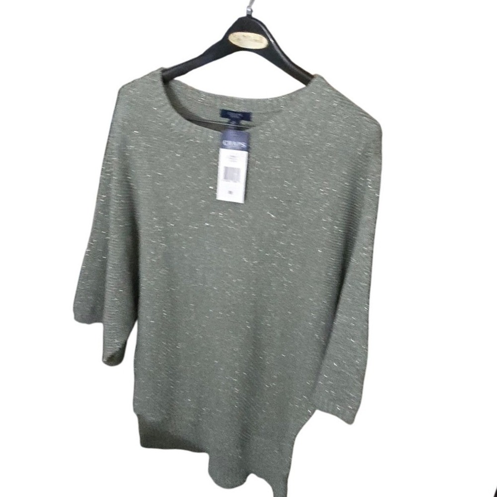Chaps Womens Sage Green Metallic Shimmer Batwing Sweater 3/4 Sleeve Size M NEW